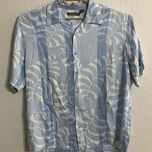 CUBAVERA Hawaiian Shirt Mens XL Blue White Foliage Print 100% Viscose Button Up